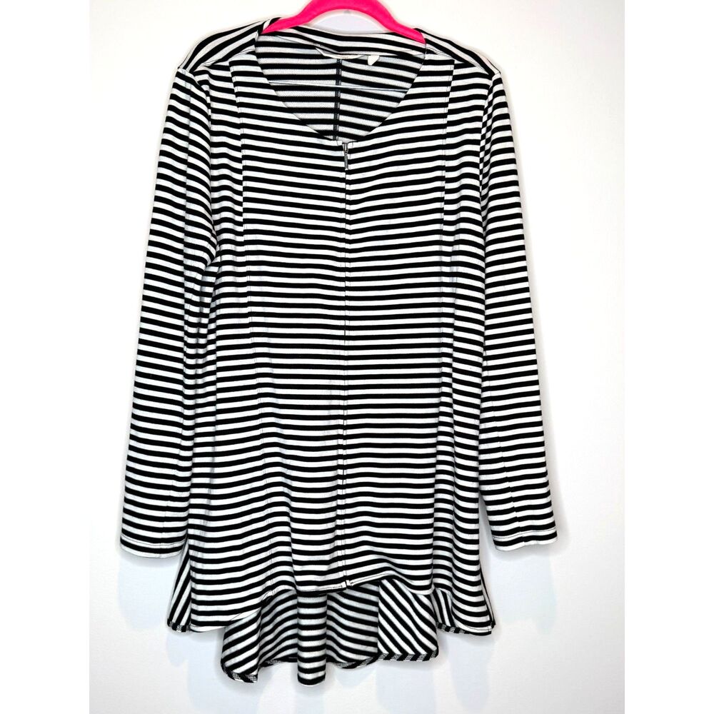 Soft Surroundings Black White Striped Peplum Top Flowy Stretch Large